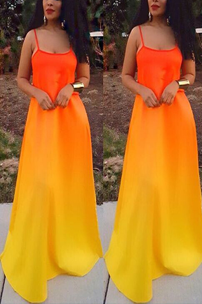 Charismatic U-shaped Neck Spaghetti Strap Sleeveless Printed Orange Polyester Floor Length Dress
Charismatic U-shaped Neck Spaghetti Strap Sleeveless Printed Orange Polyester Floor Length Dress