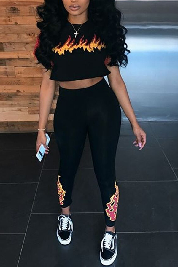 Lovely Euramerican Round Neck Printed Black Polyester Two-piece Pants Set
Lovely Euramerican Round Neck Printed Black Polyester Two-piece Pants Set