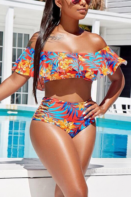Lovely Pretty Bateau Neck Flounce Printing Polyester Two-piece Swimwears, Multi
Lovely Pretty Bateau Neck Flounce Printing Polyester Two-piece Swimwears, Multi