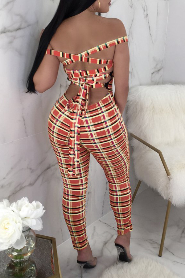 Lovely Fashion Grid Printed Lace-up Orange Twilled Satin One-piece Jumpsuit
Lovely Fashion Grid Printed Lace-up Orange Twilled Satin One-piece Jumpsuit