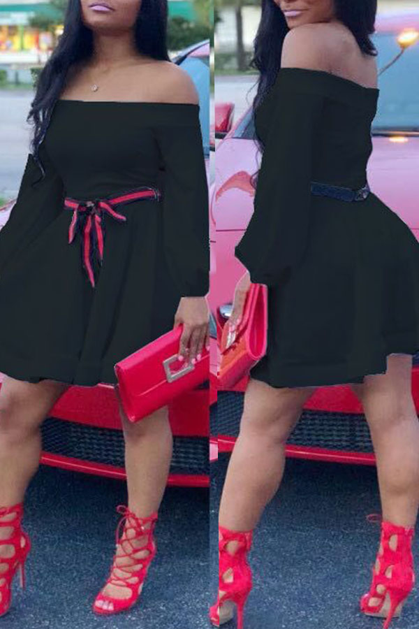 Lovely Casual Dew Shoulder Lace-up Black Cotton Blends Mini Dress(With Belt)
Lovely Casual Dew Shoulder Lace-up Black Cotton Blends Mini Dress(With Belt)