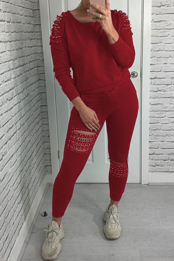 Lovely Casual Hollowed-out Light Wine Red Twilled Satin Two-piece Pants Set
Lovely Casual Hollowed-out Light Wine Red Twilled Satin Two-piece Pants Set