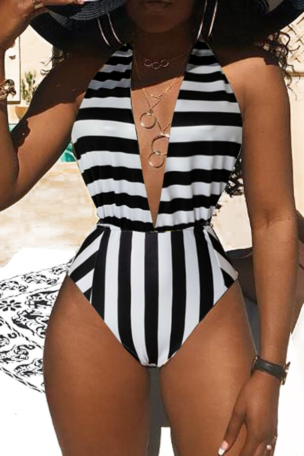 Lovely Casual Striped Black And White One-piece Swimwear, Multicolor stripe
Lovely Casual Striped Black And White One-piece Swimwear, Multicolor stripe