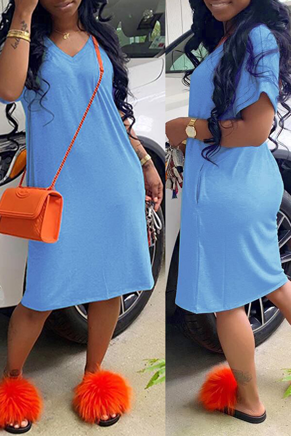 LW COTTON Loose Straight Dress, Blue 
LW COTTON Loose Straight Dress, Blue