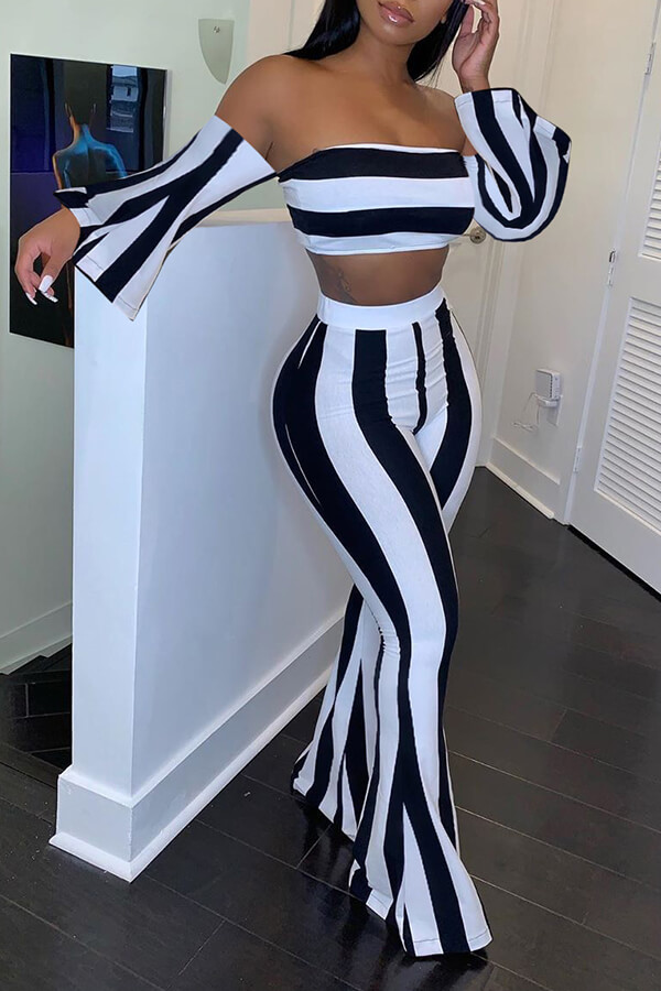 LW Trendy Off The Shoulder Striped Printed Black Two-piece Pants Set, Black stripe
LW Trendy Off The Shoulder Striped Printed Black Two-piece Pants Set, Black stripe