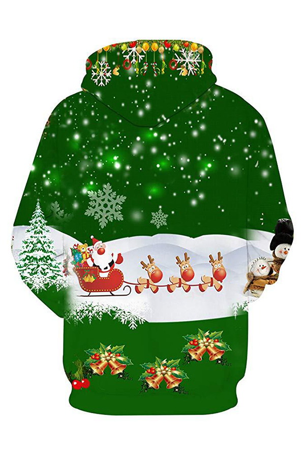 lovely christmas day hooded collar green hoodie