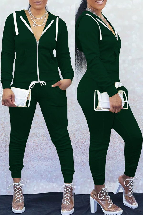 Lovely Trendy Hooded Collar Blackish Green Two-piece Pants Set, Black green
Lovely Trendy Hooded Collar Blackish Green Two-piece Pants Set, Black green