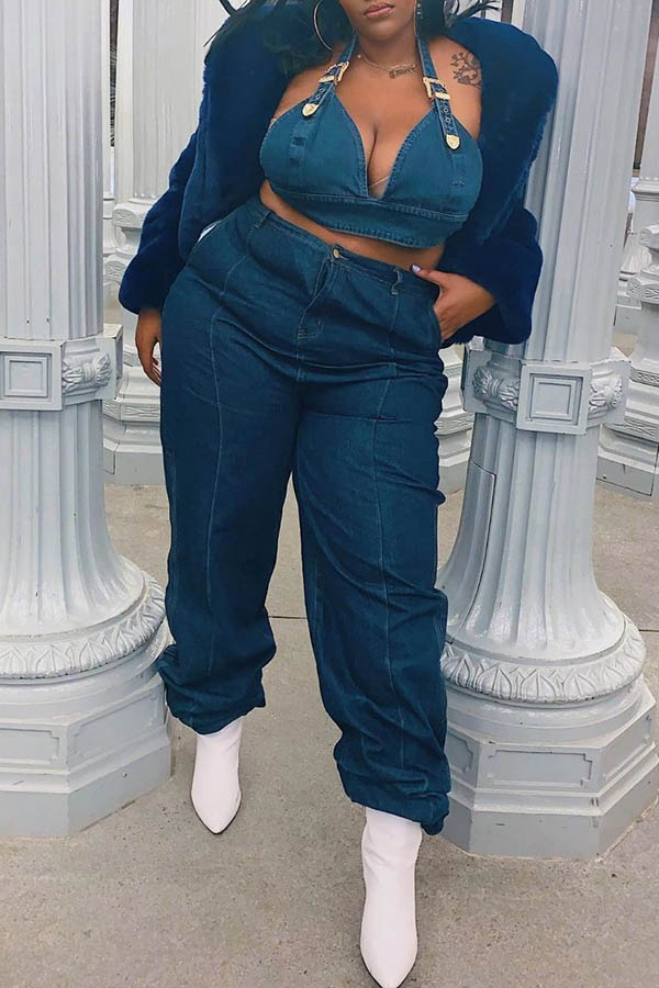Lovely Casual Spaghetti Straps Deep Blue Plus Size Two-piece Pants Set(Without Coat
Lovely Casual Spaghetti Straps Deep Blue Plus Size Two-piece Pants Set(Without Coat
