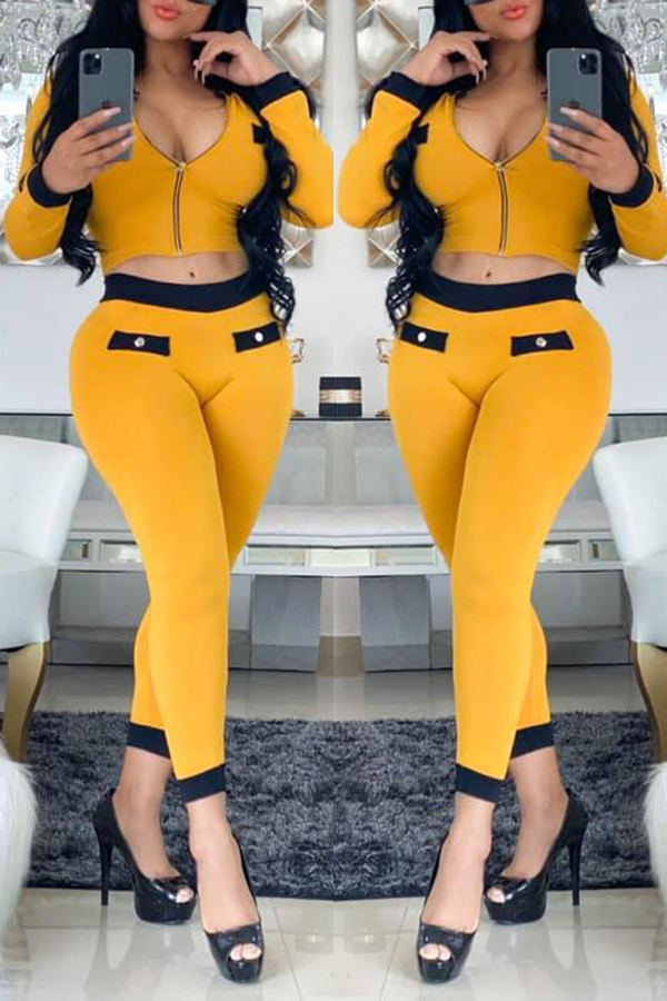 Lovely Trendy Patchwork Yellow Two-piece Pants Set 
Lovely Trendy Patchwork Yellow Two-piece Pants Set