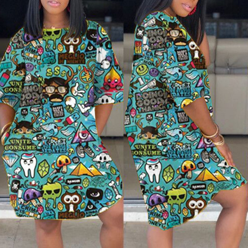Lovely Leisure O Neck Cartoon Print Blackish Green Knee Length Dress, Black green
Lovely Leisure O Neck Cartoon Print Blackish Green Knee Length Dress, Black green