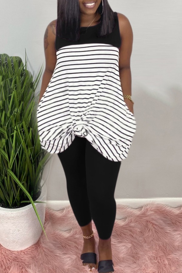 lovely Casual Striped Black Plus Size Two-piece Pants Set