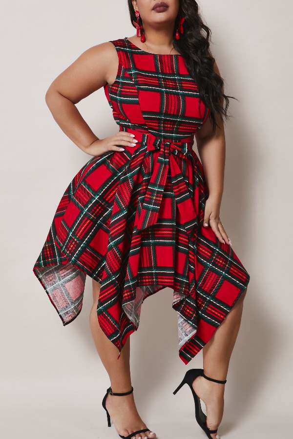 lovely Stylish O Neck Grid Asymmetrical Red And Black Mid Calf Plus Size Dress, Red and black check
lovely Stylish O Neck Grid Asymmetrical Red And Black Mid Calf Plus Size Dress, Red and black check