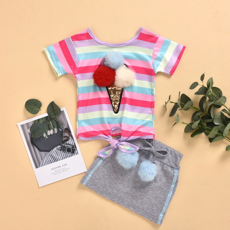 lovely Casual Rainbow Striped Multicolor Girl Two-piece Skirt Set, Multicolor stripe
lovely Casual Rainbow Striped Multicolor Girl Two-piece Skirt Set, Multicolor stripe