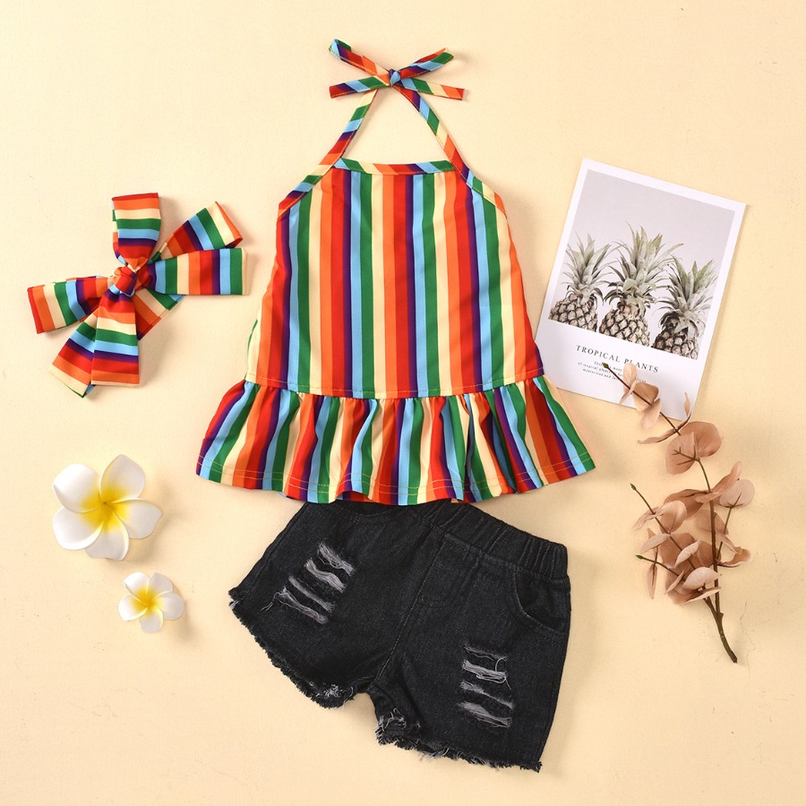 lovely Trendy Rainbow Striped Multicolor Girl Two-piece Shorts Set, Multi
lovely Trendy Rainbow Striped Multicolor Girl Two-piece Shorts Set, Multi