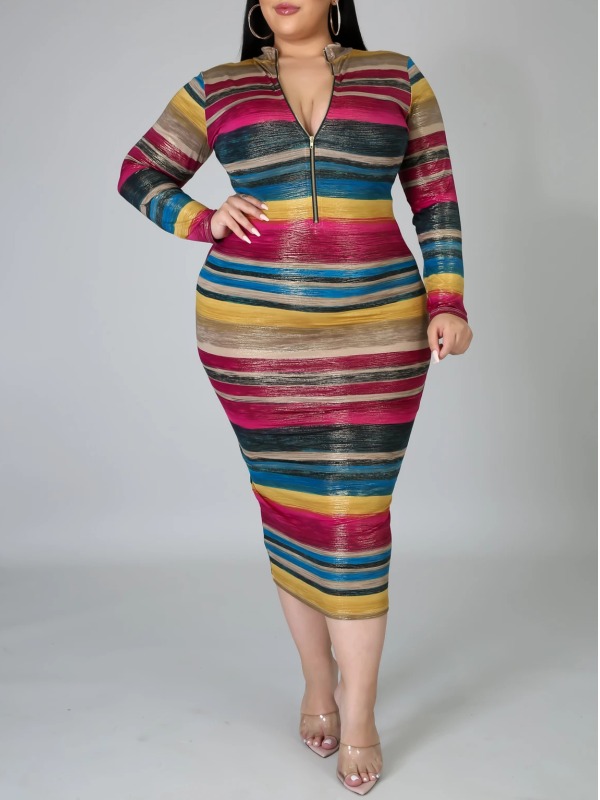 lovely Casual Print Zipper Design Multicolor Mid Calf Plus Size Dress, Multi
lovely Casual Print Zipper Design Multicolor Mid Calf Plus Size Dress, Multi