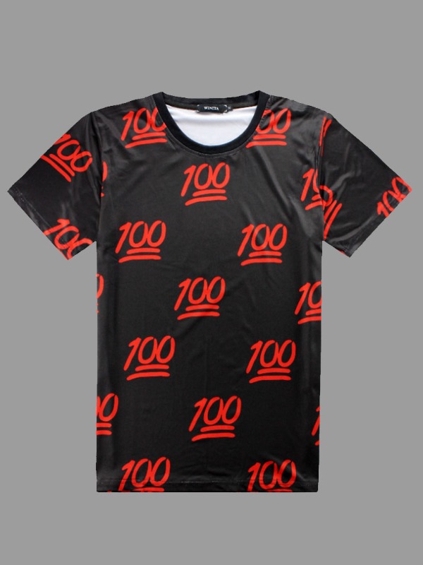 lovely Street O Neck Print Black T-shirt