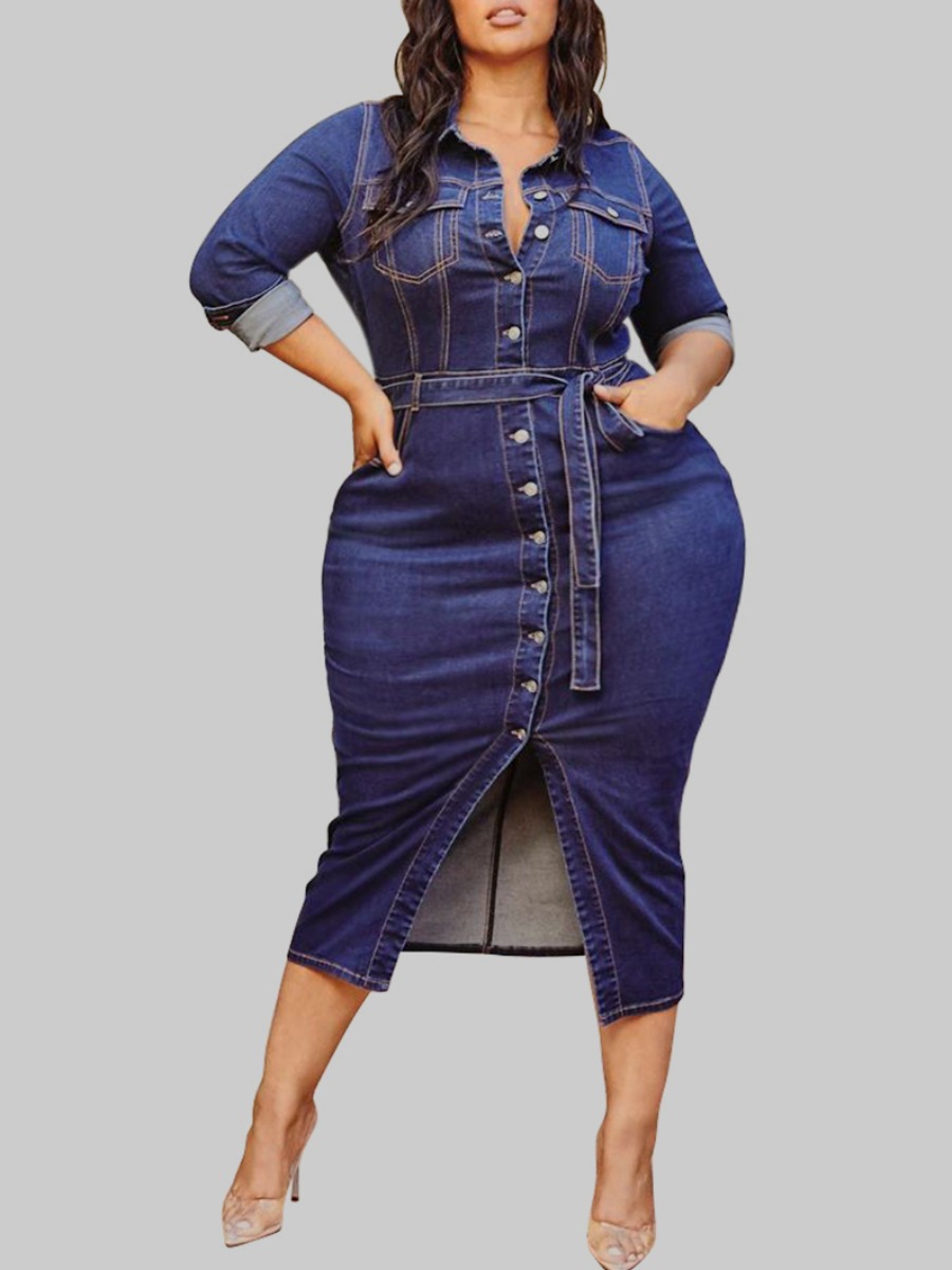 lovely Stylish Turndown Collar Buttons Design Blue Mid Calf Plus Size Denim Dress
lovely Stylish Turndown Collar Buttons Design Blue Mid Calf Plus Size Denim Dress