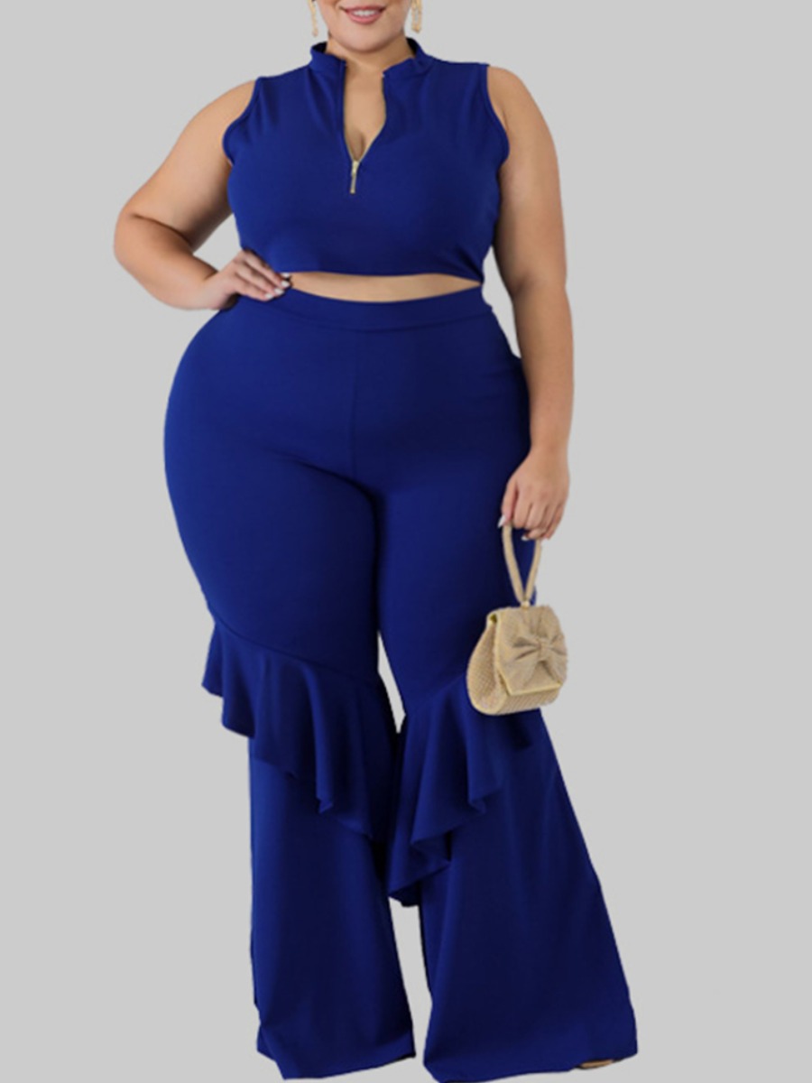 lovely Trendy Sleeveless Zipper Design Flounce Design Blue Plus Size Two-piece Pants Set
lovely Trendy Sleeveless Zipper Design Flounce Design Blue Plus Size Two-piece Pants Set