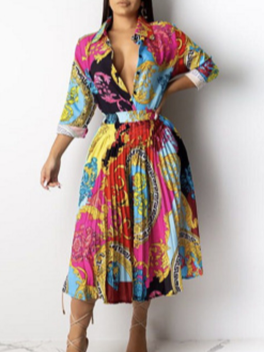 lovely Trendy Turndown Collar Versace Print Multicolor Knee Length Dress, Multi
lovely Trendy Turndown Collar Versace Print Multicolor Knee Length Dress, Multi