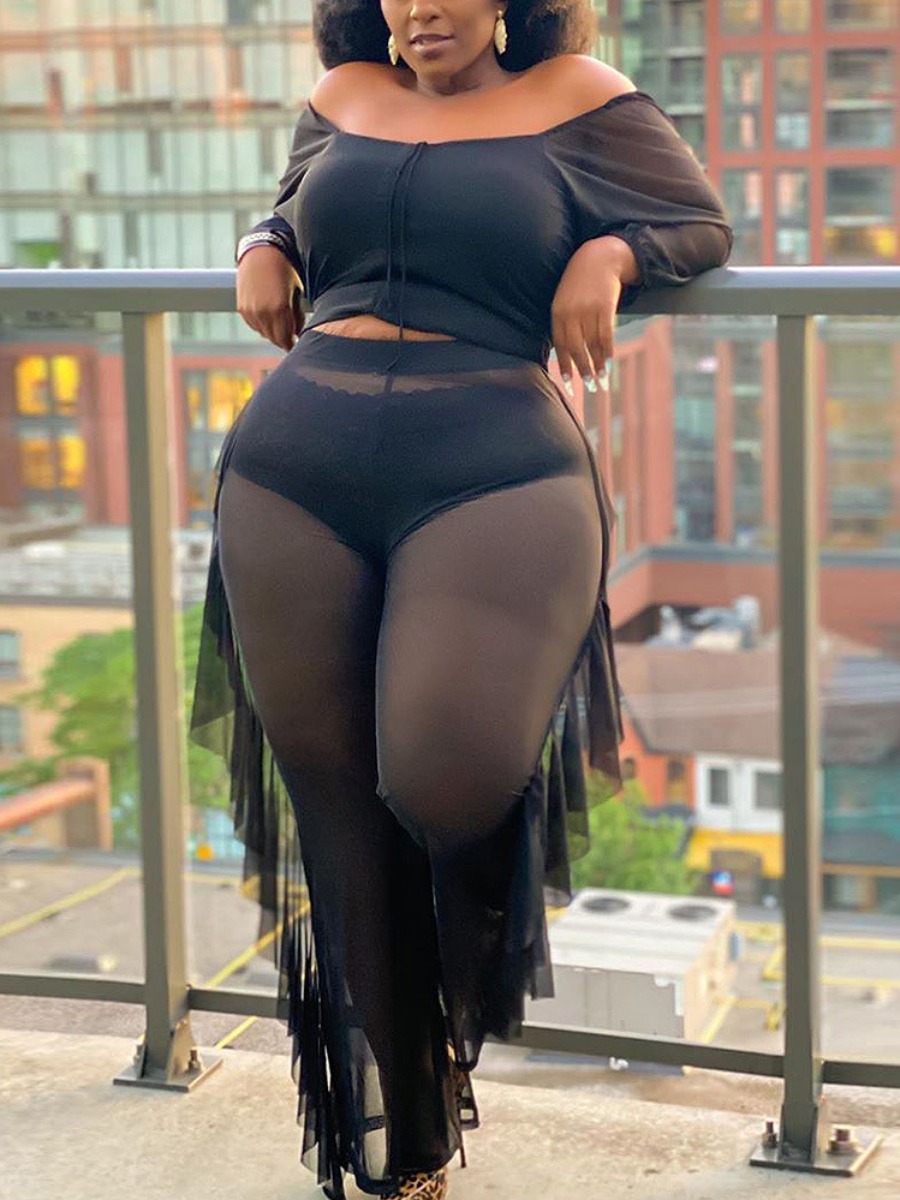 lovely Trendy Tassel Design See-through Black Plus Size Two-piece Pants Set
lovely Trendy Tassel Design See-through Black Plus Size Two-piece Pants Set