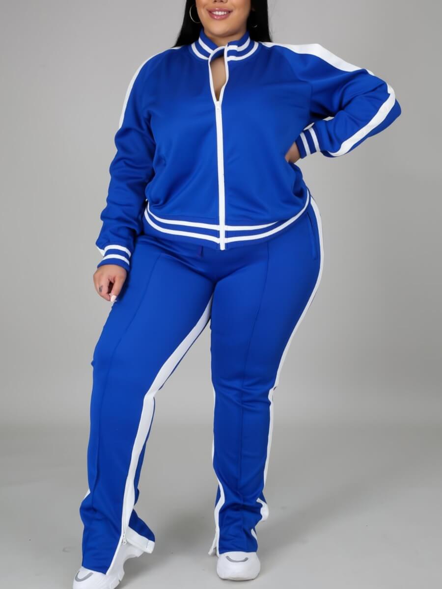 Lovely Sportswear Zipper Design Patchwork Blue Plus Size Two-piece Pants Set
Lovely Sportswear Zipper Design Patchwork Blue Plus Size Two-piece Pants Set