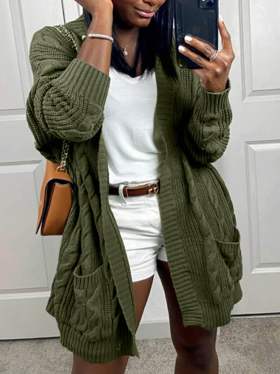 Lovely Casual Loose Green Cardigan