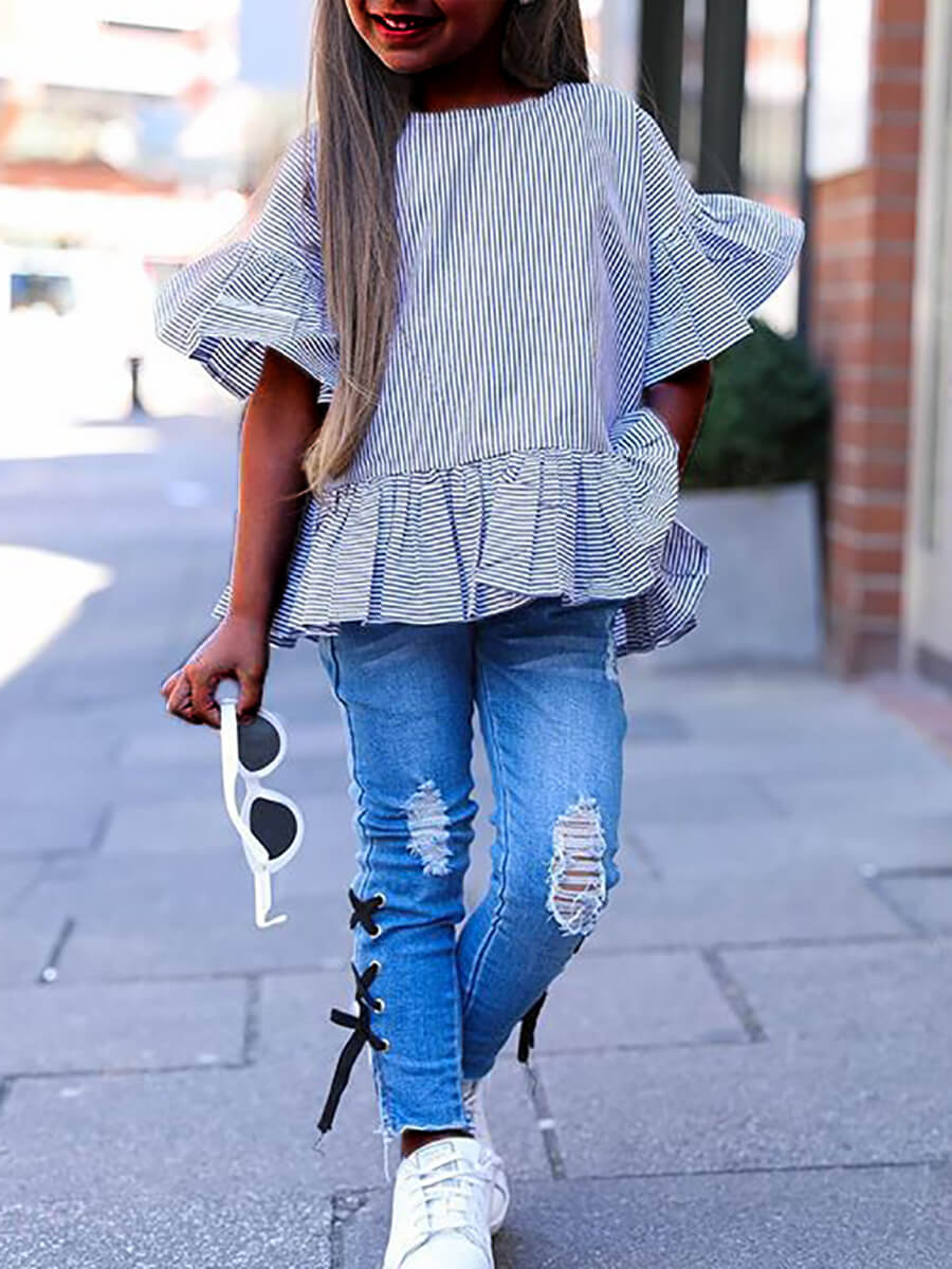 Lovely Casual O Neck Striped Broken Holes Navy Blue Girl Two-piece Pants Set
Lovely Casual O Neck Striped Broken Holes Navy Blue Girl Two-piece Pants Set