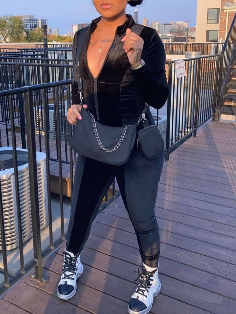 Lovely Sportswear Mandarin Collar Zipper Design Skinny Black One-piece Jumpsuit
Lovely Sportswear Mandarin Collar Zipper Design Skinny Black One-piece Jumpsuit