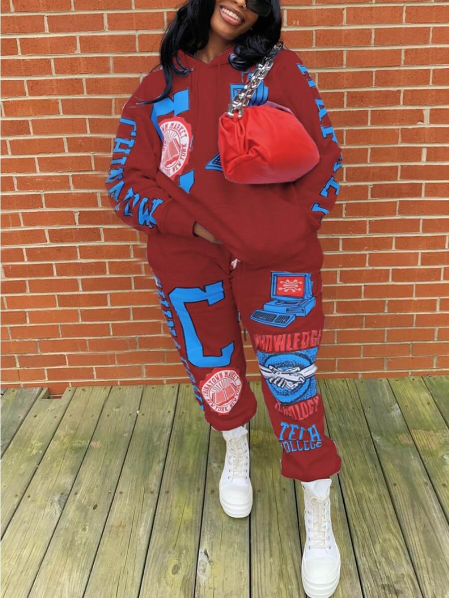 Lovely Casual Hooded Collar Print Loose Wine Red Plus Size Two-piece Pants Set
Lovely Casual Hooded Collar Print Loose Wine Red Plus Size Two-piece Pants Set