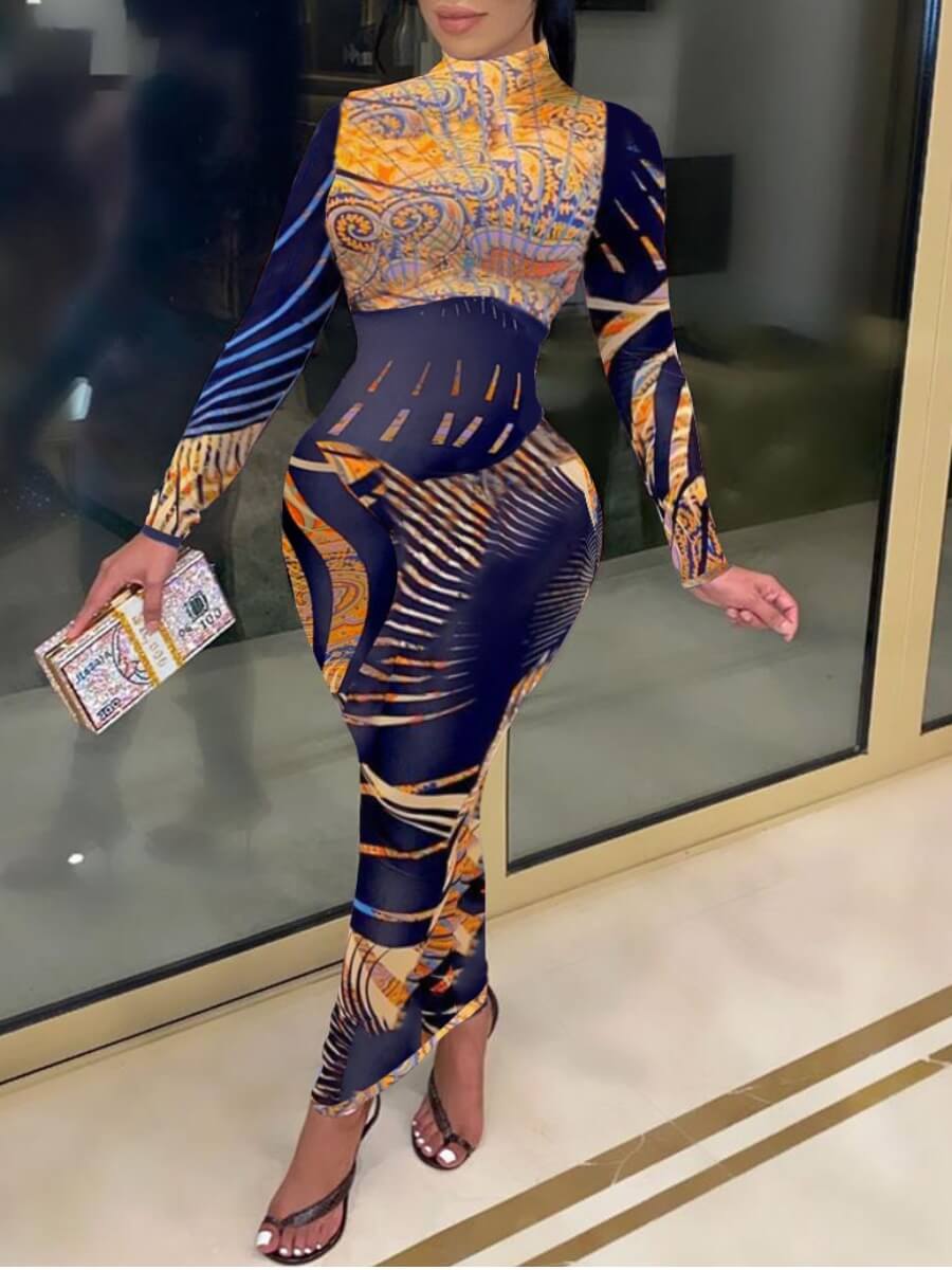 LW Mixed Print Bodycon Dress, Deep blue 
LW Mixed Print Bodycon Dress, Deep blue