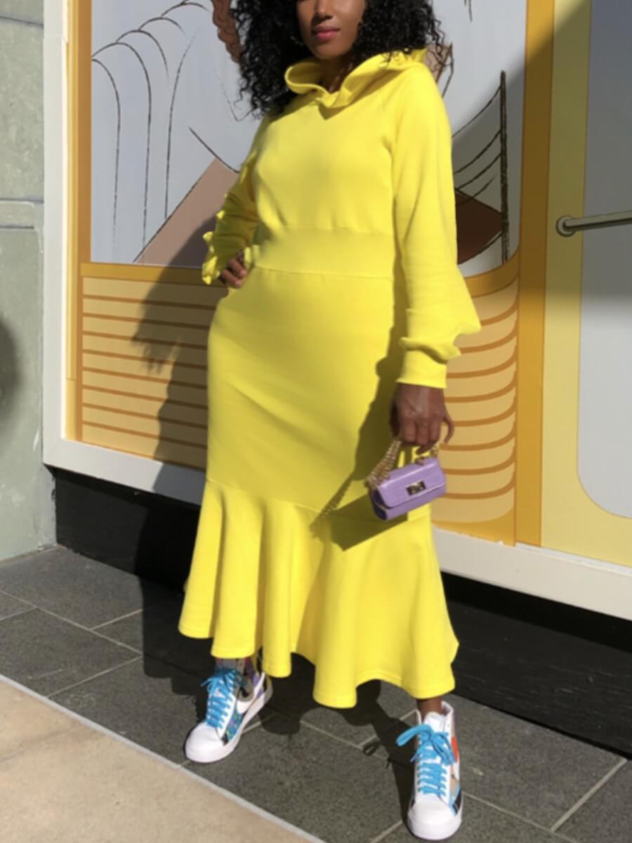 Lovely Casual Hooded Collar Flounce Design Yellow Ankle Length Plus Size Dress
Lovely Casual Hooded Collar Flounce Design Yellow Ankle Length Plus Size Dress