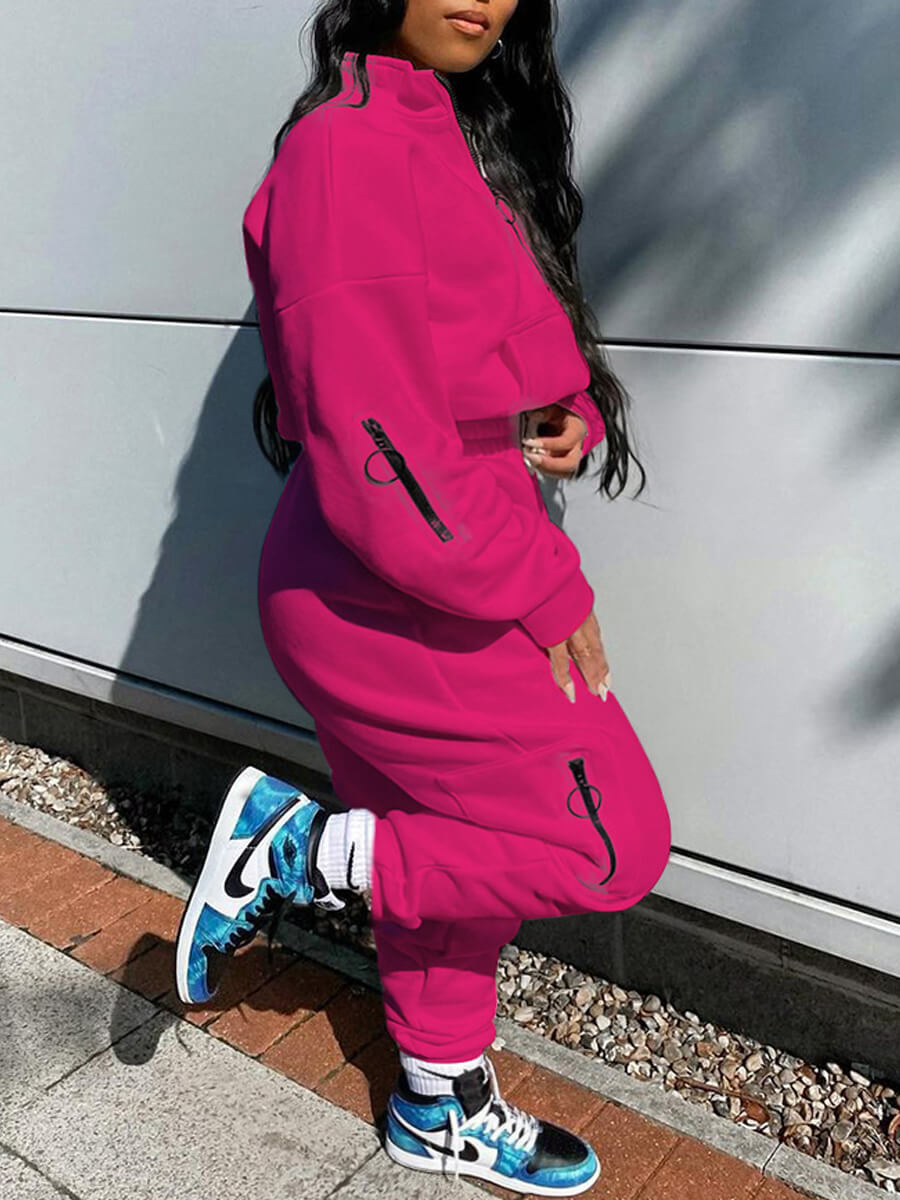 Lovely Sportswear Zipper Design Loose Rose Red Plus Size Two-piece Pants Set
Lovely Sportswear Zipper Design Loose Rose Red Plus Size Two-piece Pants Set