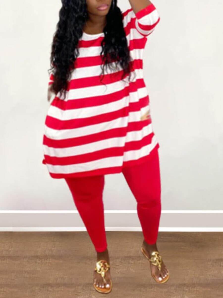Lovely Casual U Neck Three Quarter Sleeve Striped Red Plus Size Two-piece Pants Set
Lovely Casual U Neck Three Quarter Sleeve Striped Red Plus Size Two-piece Pants Set