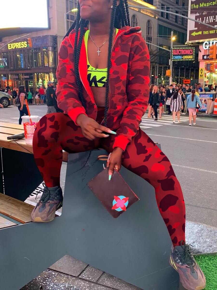 Lovely Street Hooded Collar Camo Print Red Two Piece Pants Set, Red camouflage
Lovely Street Hooded Collar Camo Print Red Two Piece Pants Set, Red camouflage