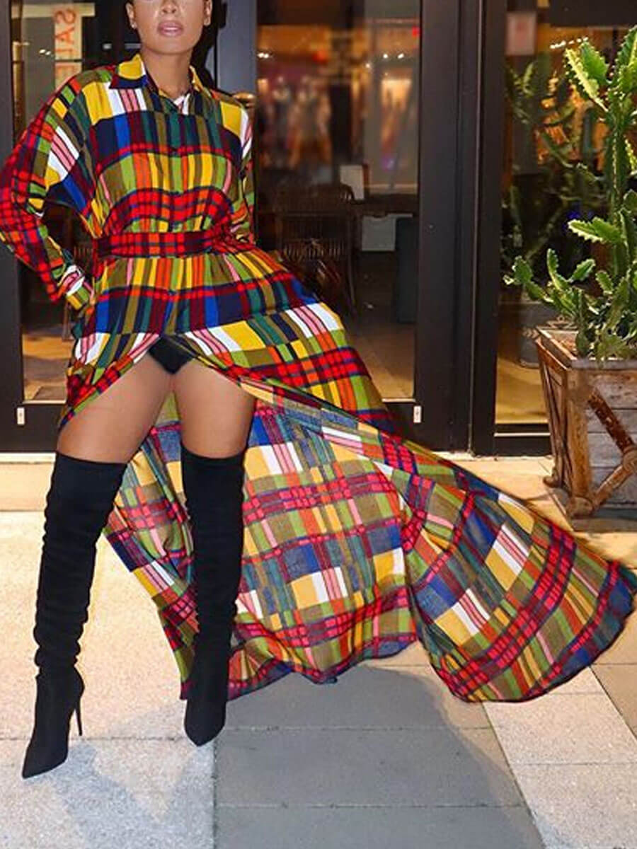Lovely Trendy Turndown Collar Grid Print Multicolor Maxi Dress, Multicolor lattices
Lovely Trendy Turndown Collar Grid Print Multicolor Maxi Dress, Multicolor lattices