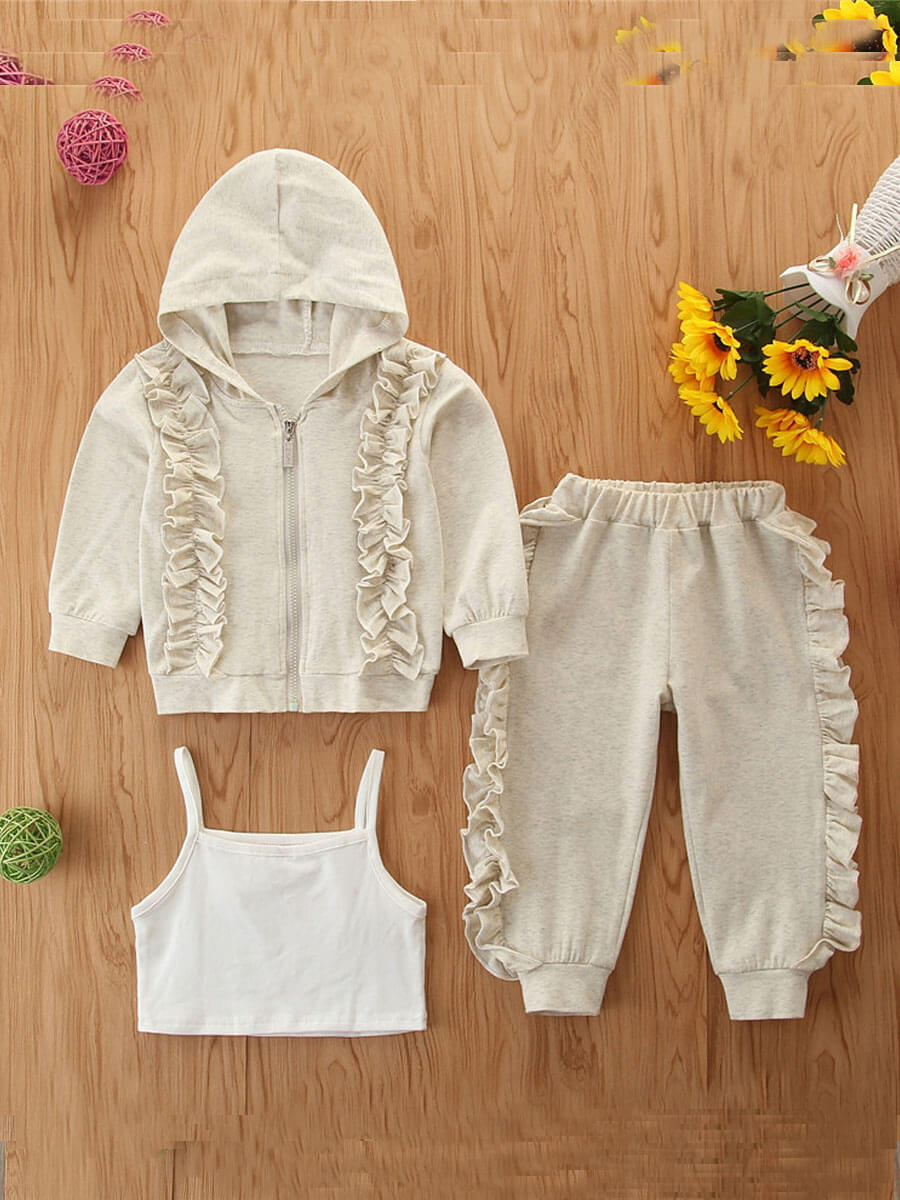 Lovely Sweet Hooded Collar Stringy Selvedge Light Grey Girl Two-piece Pants Set
Lovely Sweet Hooded Collar Stringy Selvedge Light Grey Girl Two-piece Pants Set