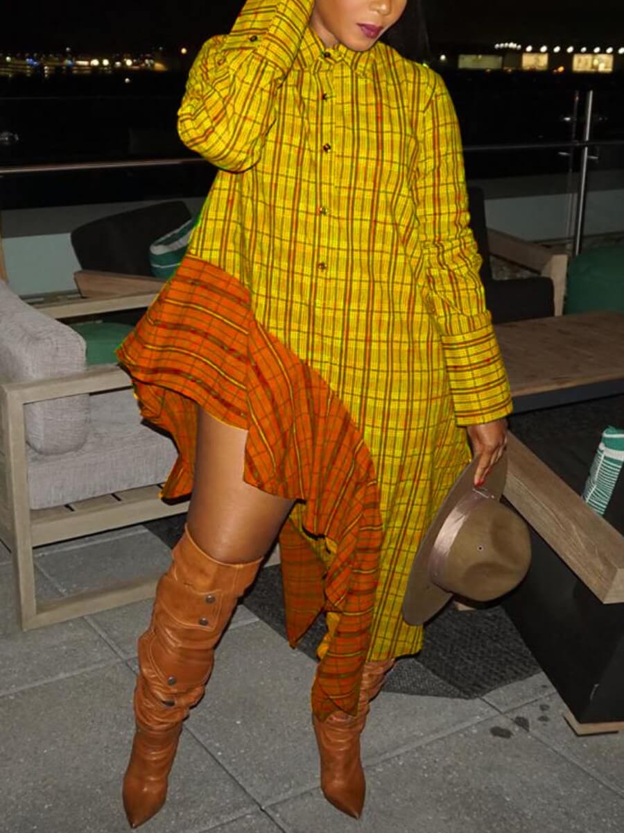 Lovely Stylish Turndown Collar Patchwork Asymmetrical Yellow Ankle Length Plus Size Dress
Lovely Stylish Turndown Collar Patchwork Asymmetrical Yellow Ankle Length Plus Size Dress