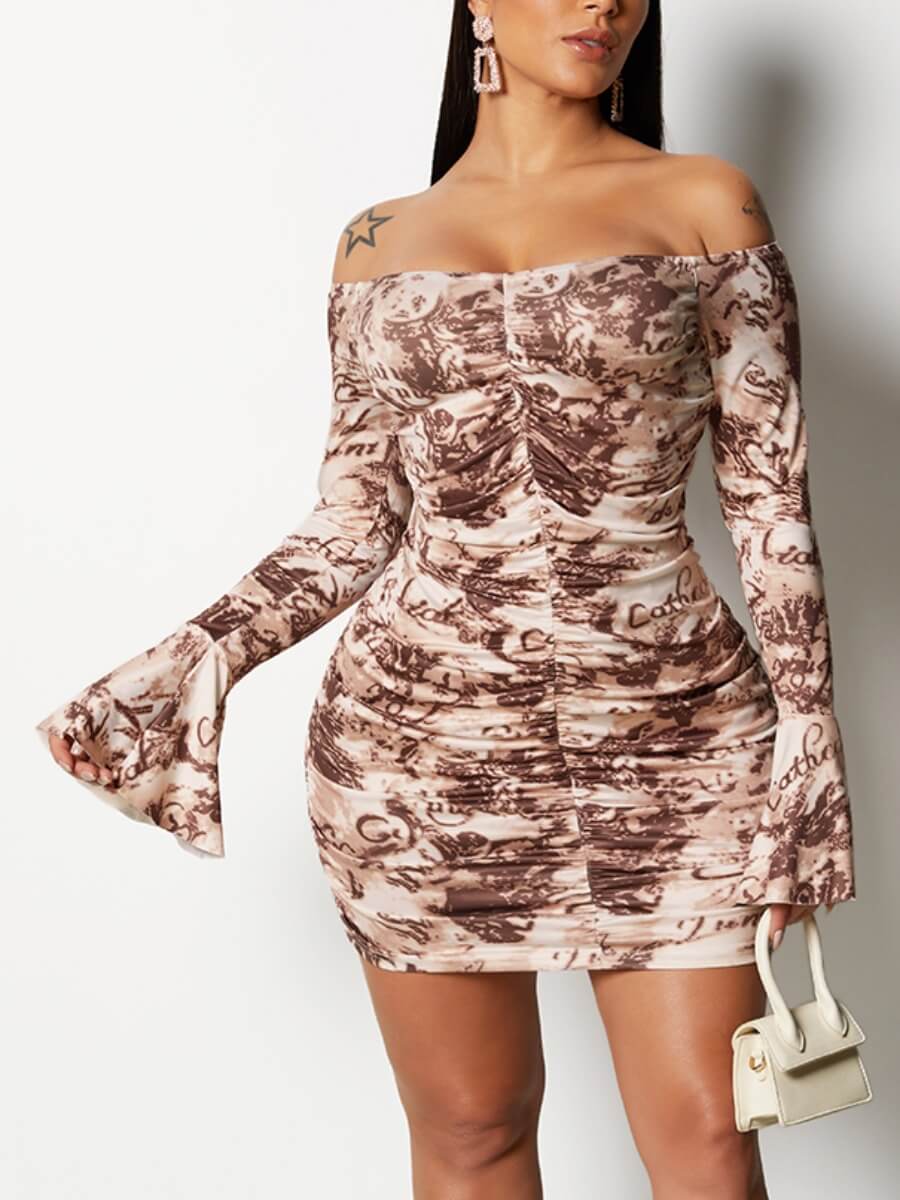 Lovely Sweet Letter Print Flared Off The Shoulder Coffe Mini Dress, Coffee
Lovely Sweet Letter Print Flared Off The Shoulder Coffe Mini Dress, Coffee