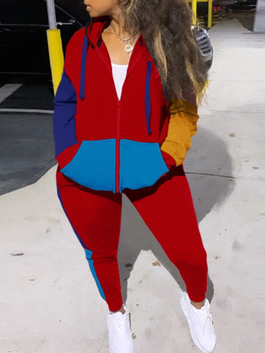 Lovely Sportswear Hooded Collar Color-lump Patchwork Red Plus Size Two-piece Pants Set
Lovely Sportswear Hooded Collar Color-lump Patchwork Red Plus Size Two-piece Pants Set