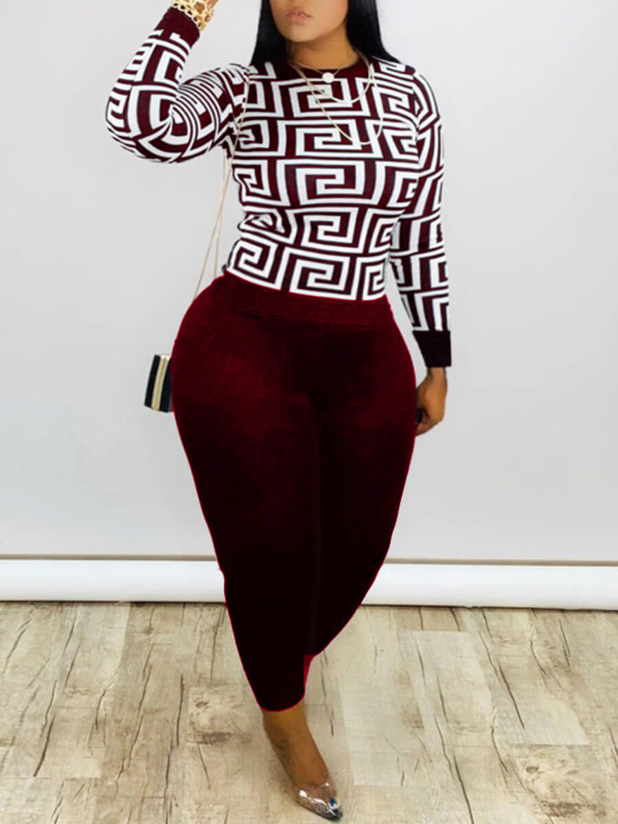 Lovely Casual O Neck Geometric Print Wine Red Plus Size Two-piece Pants Set
Lovely Casual O Neck Geometric Print Wine Red Plus Size Two-piece Pants Set