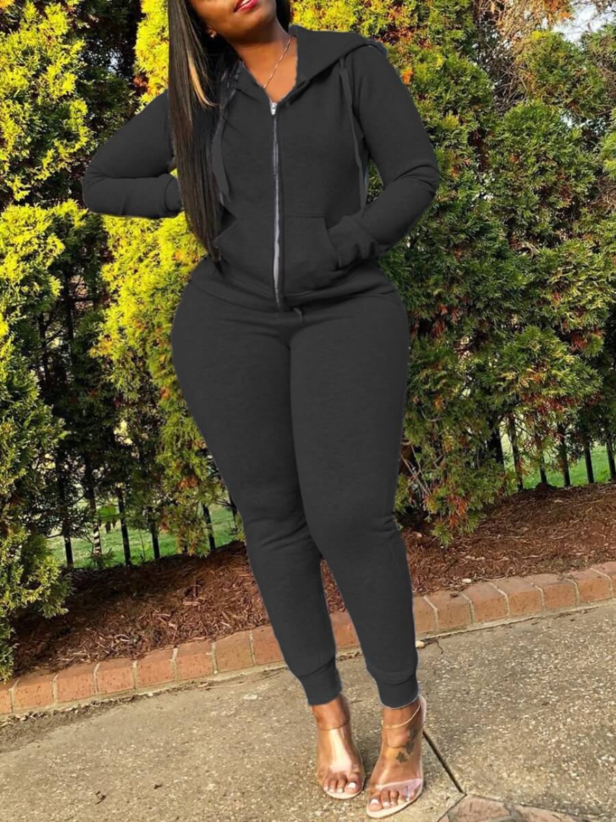 Lovely Casual Hooded Collar Kangaroo Pocket Black Plus Size Two-piece Pants Set
Lovely Casual Hooded Collar Kangaroo Pocket Black Plus Size Two-piece Pants Set