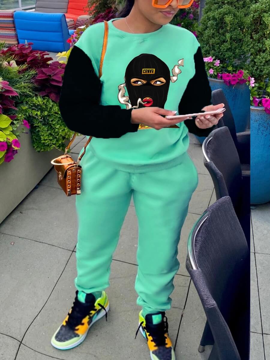 Lovely Street Masked Face Print Color-lump Patchwork Green Two Piece Pants Set
Lovely Street Masked Face Print Color-lump Patchwork Green Two Piece Pants Set