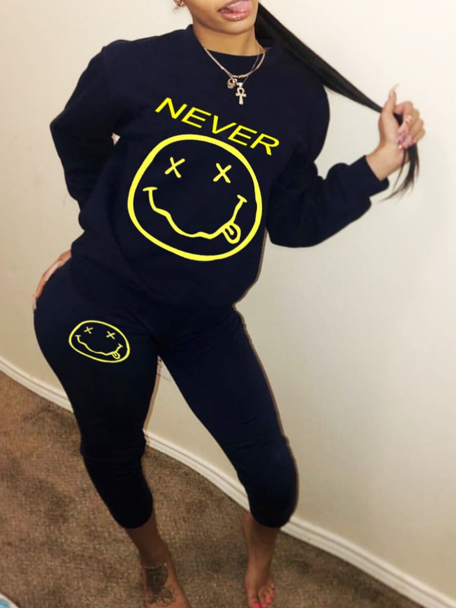 Lovely Casual O Neck Smiley Face Letter Print Black Two Piece Pants Set
Lovely Casual O Neck Smiley Face Letter Print Black Two Piece Pants Set