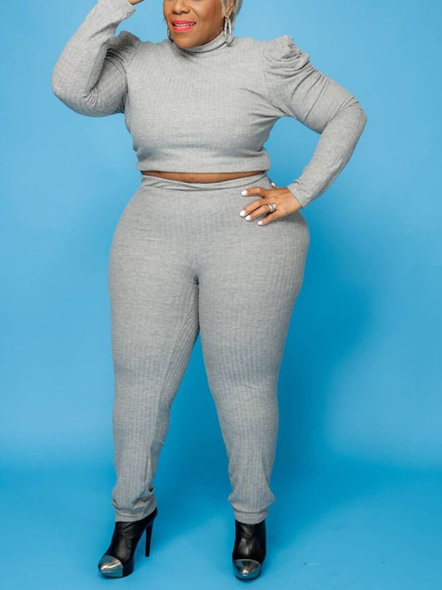 Lovely Trendy Turtleneck Ruffle Design Grey Plus Size Two-piece Pants Set
Lovely Trendy Turtleneck Ruffle Design Grey Plus Size Two-piece Pants Set