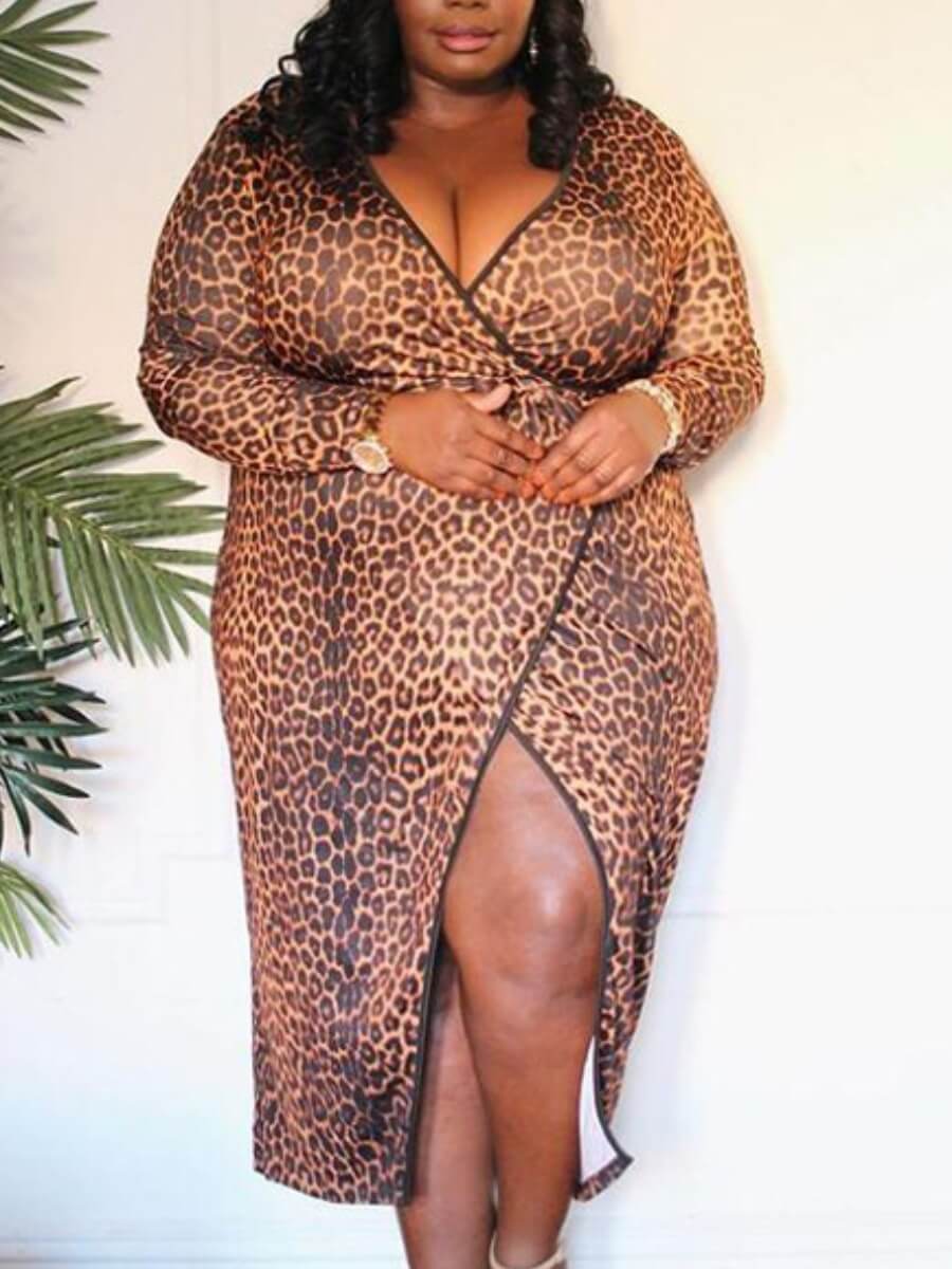 Lovely Casual V Neck Leopard Print Cross-over Design Mid Calf Plus Size Dress
Lovely Casual V Neck Leopard Print Cross-over Design Mid Calf Plus Size Dress