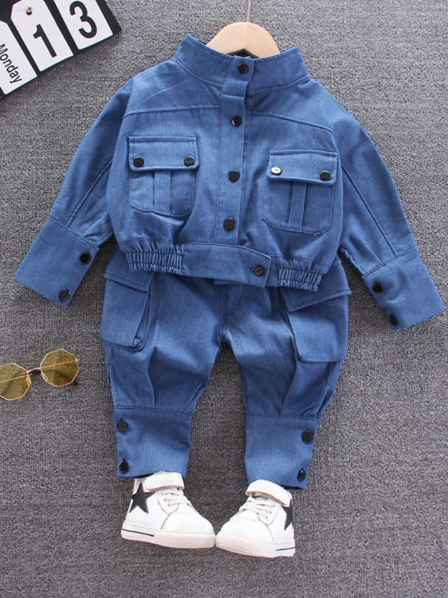 Lovely Street Mandarin Collar Botton Decorative Blue Girl Two Piece Pants Set
Lovely Street Mandarin Collar Botton Decorative Blue Girl Two Piece Pants Set
