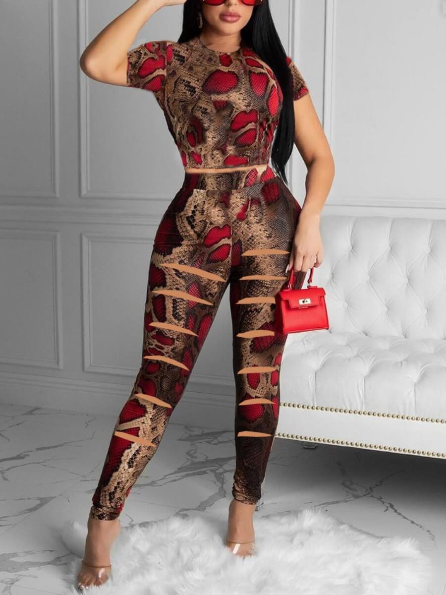 Lovely Casual O Neck Cobra Print Broken Holes Red Two Piece Pants Set
Lovely Casual O Neck Cobra Print Broken Holes Red Two Piece Pants Set