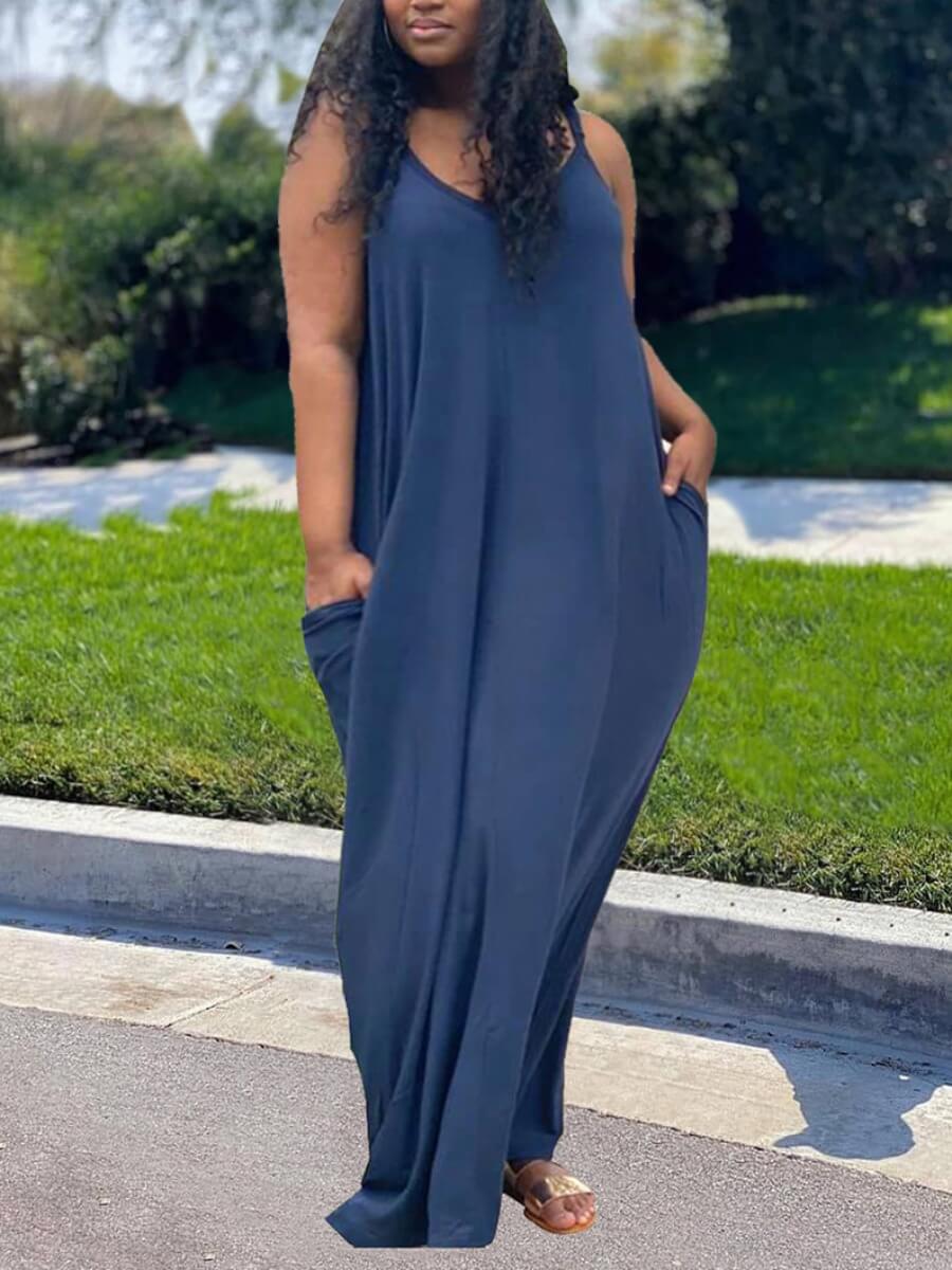 Lovely Casual V Neck Pocket Design Loose Dark Blue Floor Length Plus Size Dress
Lovely Casual V Neck Pocket Design Loose Dark Blue Floor Length Plus Size Dress