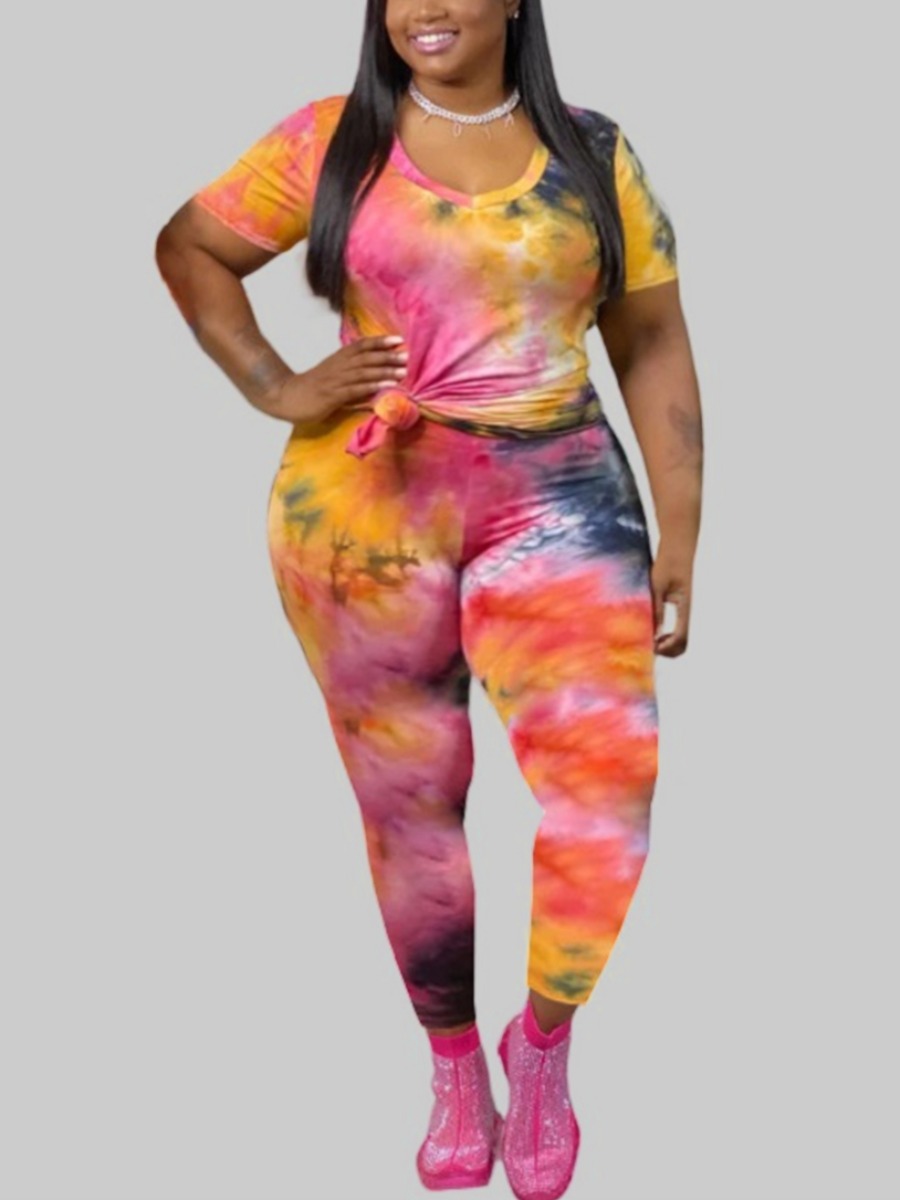 Lovely Casual O Neck Tie-dye Multicolor Plus Size Two-piece Pants Set, Multi
Lovely Casual O Neck Tie-dye Multicolor Plus Size Two-piece Pants Set, Multi