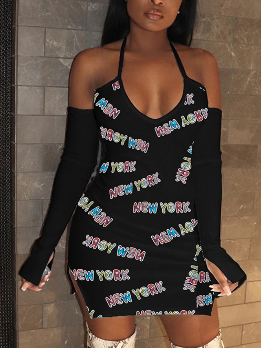 LW Sexy Off The Shoulder Letter Print Side Split Black Mini Dress(No-positioning Printing)
LW Sexy Off The Shoulder Letter Print Side Split Black Mini Dress(No-positioning Printing)